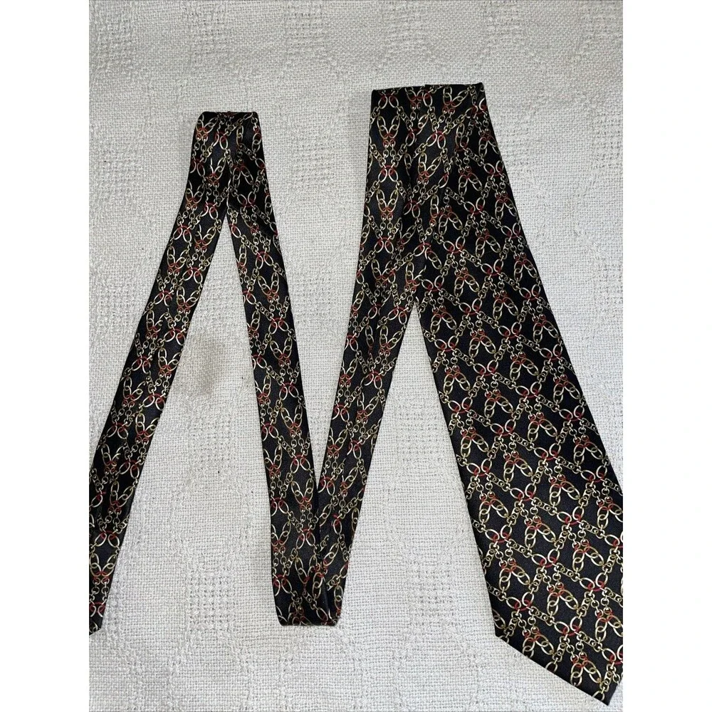 Ashford & Brooks Men’s Dress Tie Size 57” 3.75” Black Chain Motif Silk Business